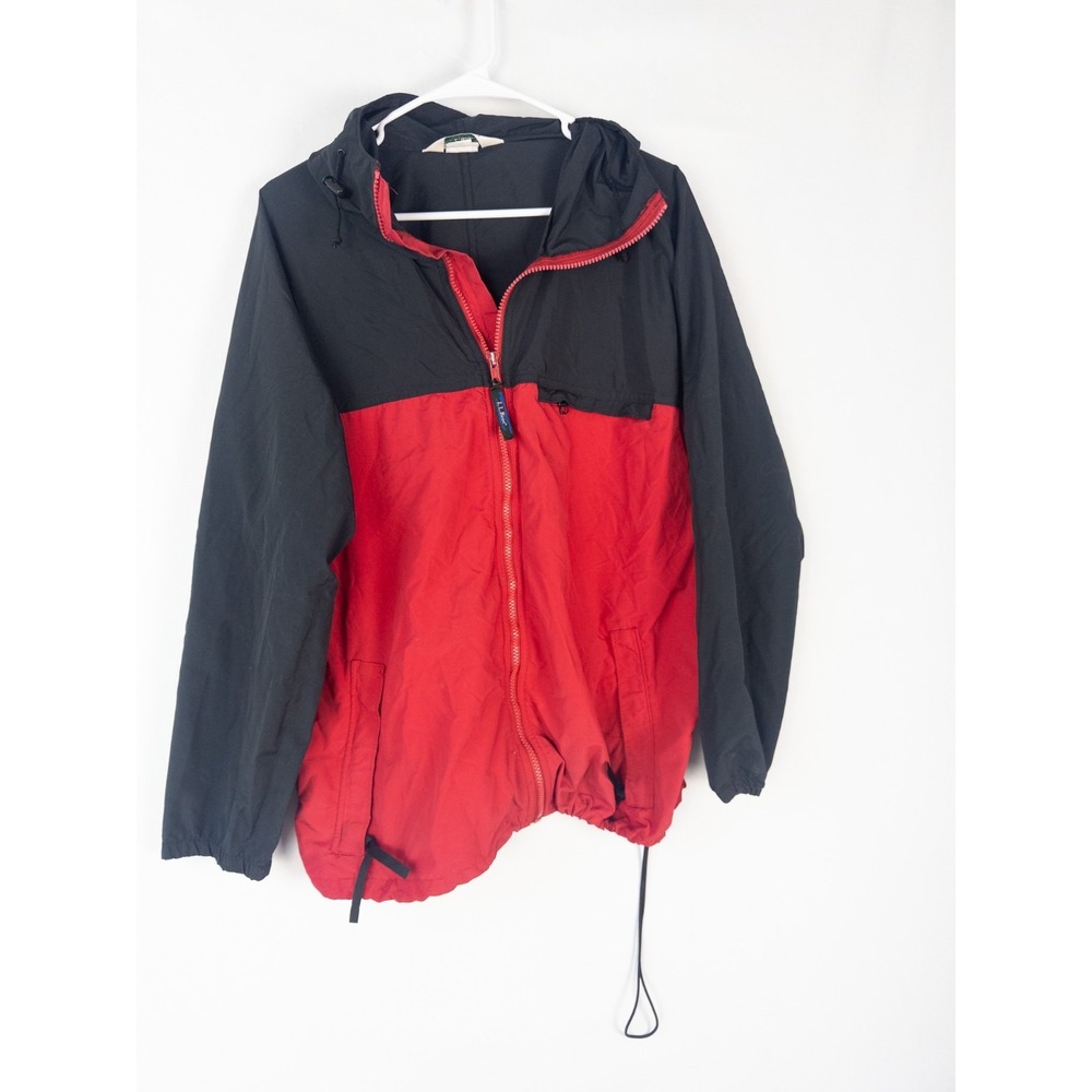 VTG LL Bean Jacket Mens L Color Block Full Zip Hooded Drawstring Logo Outdoor - Picture 2 of 8